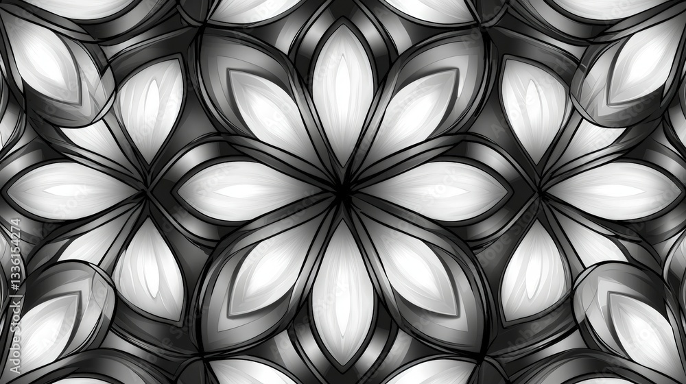 Elegant Floral Pattern in Monochrome Tones with Abstract Petal Designs for Modern Decor Elegant Floral Pattern in Monochrome Tones with Abstract Petal Designs for Modern Decor