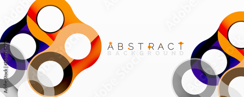 Abstract circle element composition with overlapping circular and tubular shapes featuring smooth gradients, transparency effects, and dynamic layering