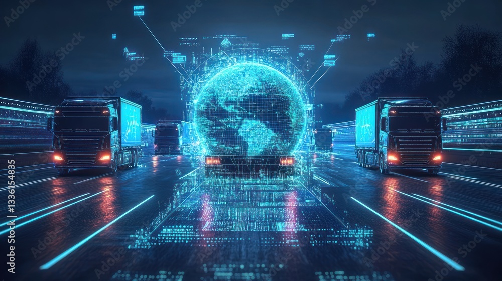 Digitally Enhanced Trucks Transport Goods Around a Digitalized Globe Digitally Enhanced Trucks Transport Goods Around a Digitalized Globe