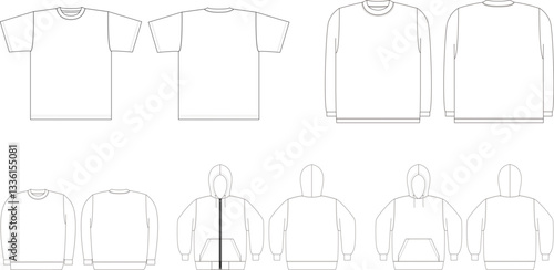 Tシャツ、トレーナー、パーカーのイラストセット