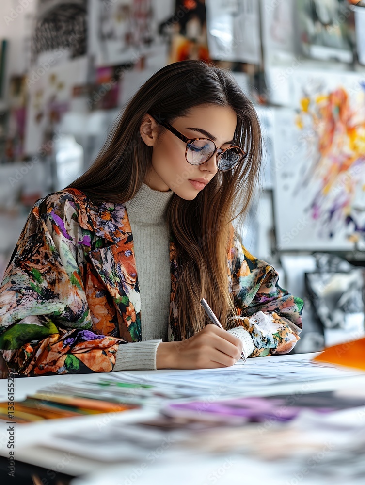 Fototapeta premium Creative artist sketching in studio urban environment portrait photography