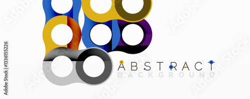 Abstract geometric pattern with interlocking circular and tubular shapes featuring smooth gradients, sharp contrasts, and dynamic layering