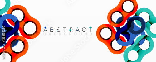 Abstract circle element composition with overlapping circular and tubular shapes featuring smooth gradients, transparency effects, and dynamic layering