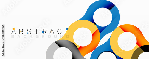 Abstract circle element composition with overlapping circular and tubular shapes featuring smooth gradients, transparency effects, and dynamic layering