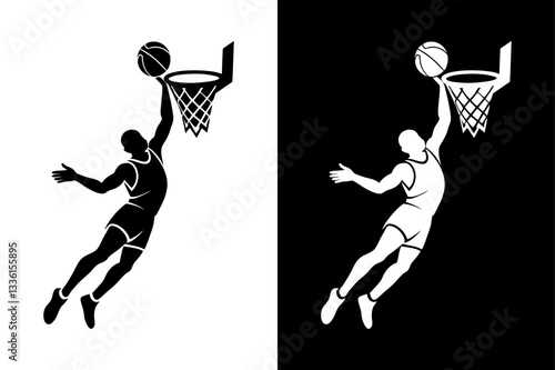 Dynamic Basketball Dunk Silhouette Minimalist Sports Illustration.