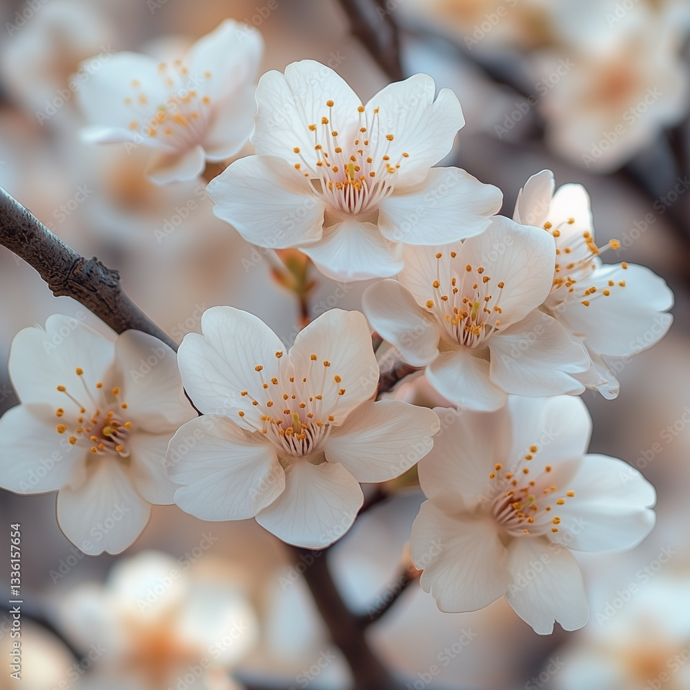 Fototapeta premium A warm spring day. Cherry blossom trees.