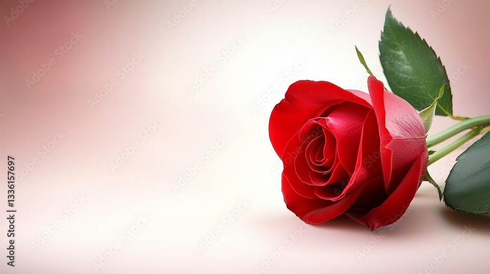 Fototapeta premium Elegant single red rose on white background perfect for valentine day romance and special occasions