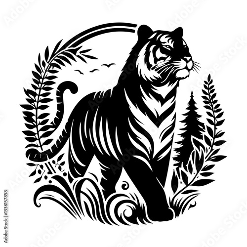 Wallpaper Mural Black tiger silhouettes vector illustration tiger head icon tigers - wild animals, vector design of tigers isolated on white background Torontodigital.ca