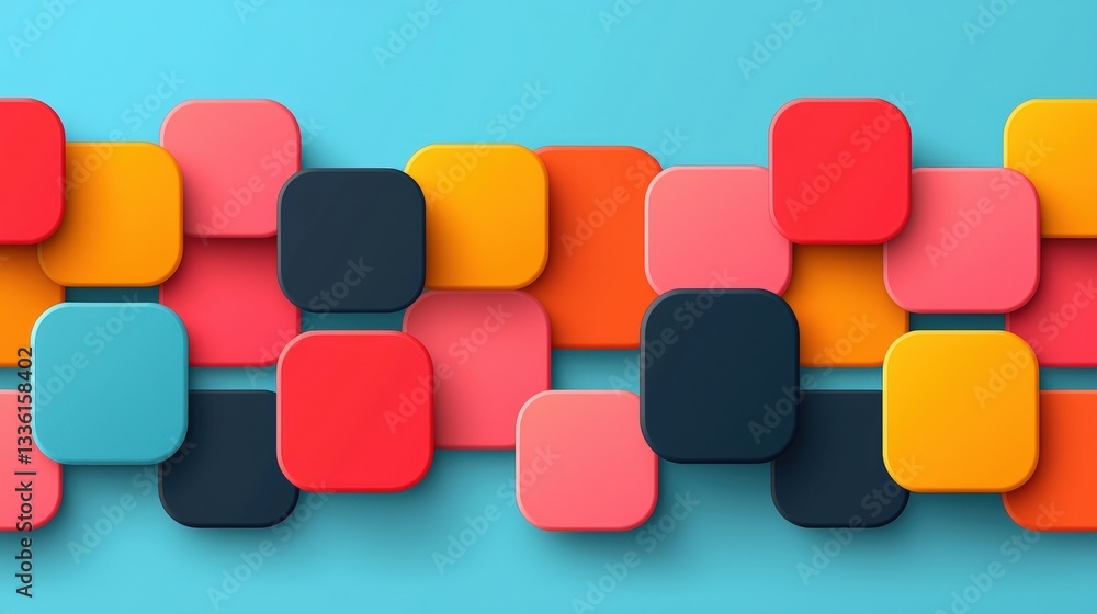 Colorful geometric shapes in a modern flat lay arrangement on a bright turquoise background Colorful geometric shapes in a modern flat lay arrangement on a bright turquoise background