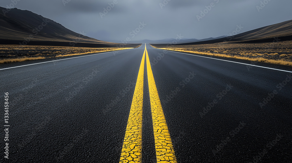 Fototapeta premium Desolate Two-Lane Highway Stretching Into Horizon