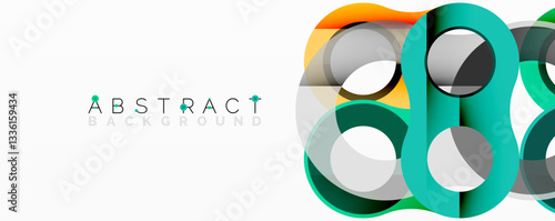 Abstract circle element composition with overlapping circular and tubular shapes featuring smooth gradients, transparency effects, and dynamic layering