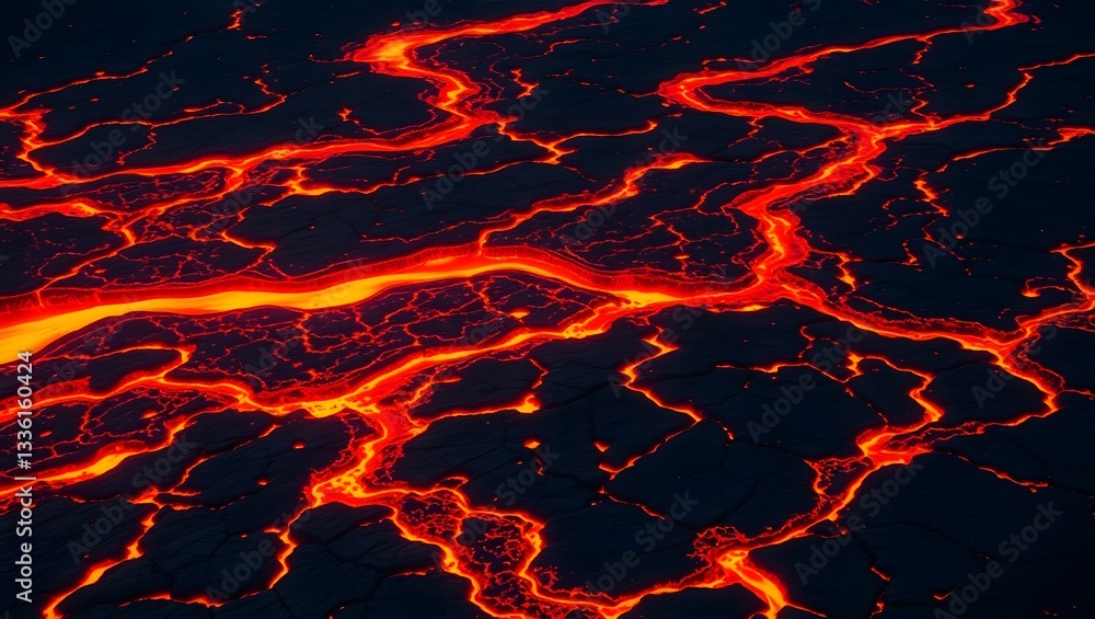 Cooling Lava Rock with Glowing Red Hot Cracks in a Volcanic Landscape Cooling Lava Rock with Glowing Red Hot Cracks in a Volcanic Landscape