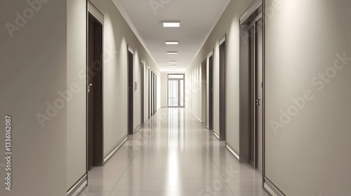 Wallpaper Mural Side view of a long office corridor with a row Torontodigital.ca