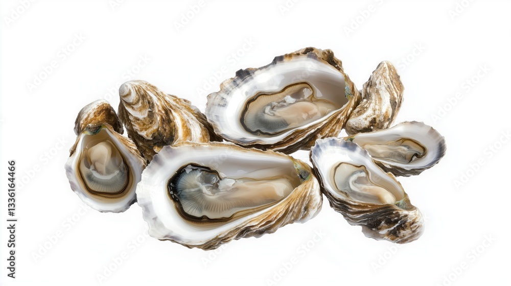 Fresh oysters on white background, seafood delicacy Fresh oysters on white background, seafood delicacy