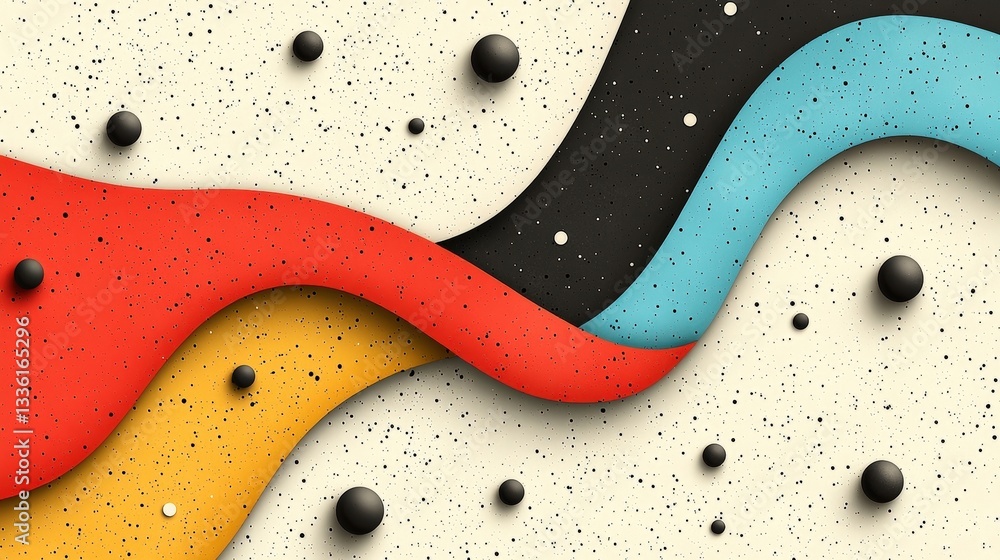 Obraz premium Abstract Colorful Waves with Speckled Background and 3D Spheres in a Modern Artistic Style