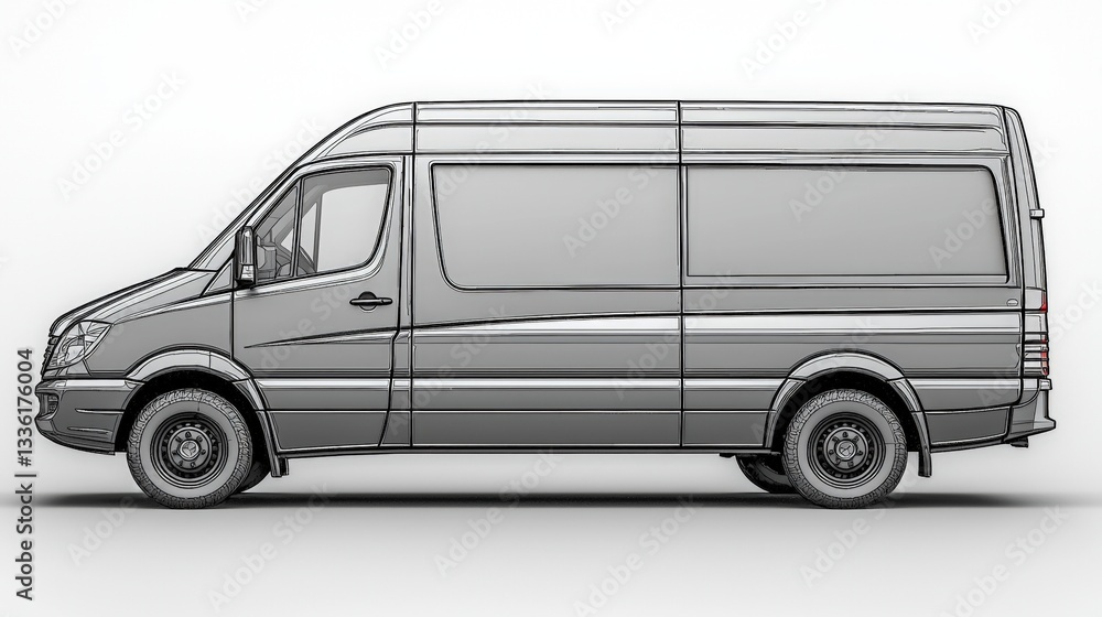 Detailed Side View of a Modern Commercial Van with Sleek Design and Functionality Features Detailed Side View of a Modern Commercial Van with Sleek Design and Functionality Features