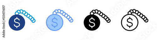 Debt icon set multiple style collection