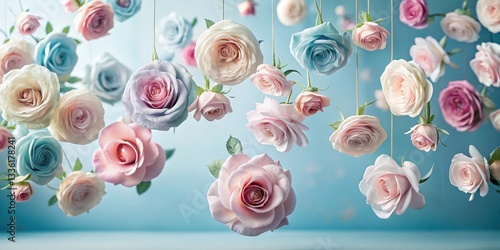 A Delicate Display of Suspended Pastel Roses, Evoking a Sense of Calm and Serene Beauty