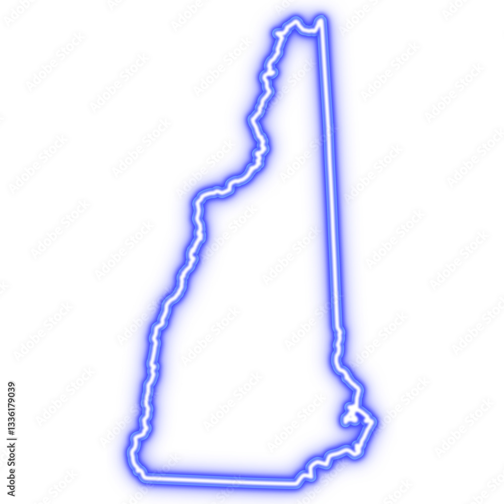 Neon blue outline of New Hampshire state map on transparent background Neon blue outline of New Hampshire state map on transparent background