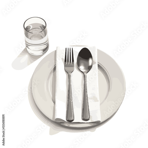Elegant silverware setting with water glass, sophisticated dining