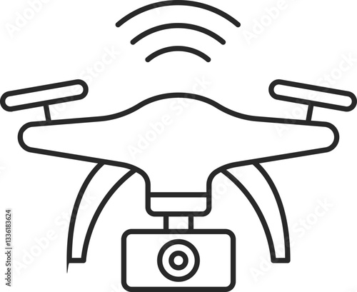 Smart drone line icon with wireless connectivity, IoT technology, and aerial photography, vector.