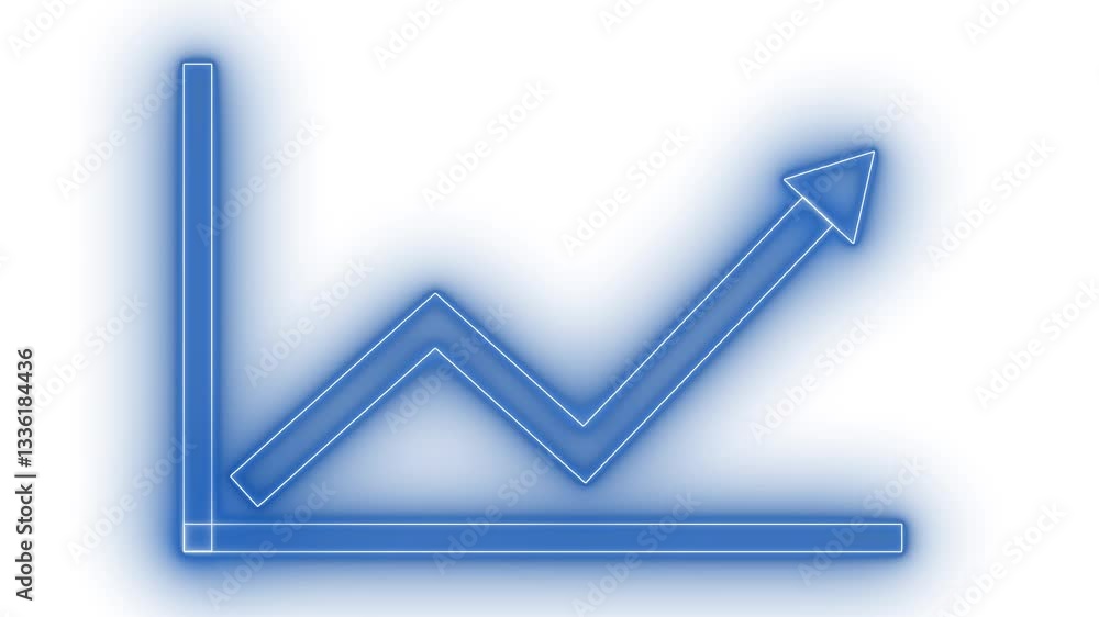 Neon Upward Arrow on Line Graph Animation, A glowing neon glow upward arrow on a line graph against a white background Neon Upward Arrow on Line Graph Animation, A glowing neon glow upward arrow on a line graph against a white background