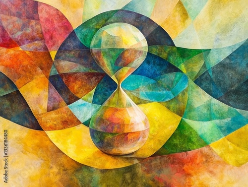 Abstract Hourglass: A Timeless Geometric Dance of Colors and Shapes, Symbolizing Time's Ever-Flowing Essence in a Modern, Decorative Design