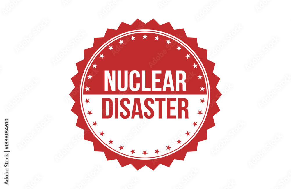 NUCLEAR DISASTER red ribbon label banner. NUCLEAR DISASTER red ribbon label banner.