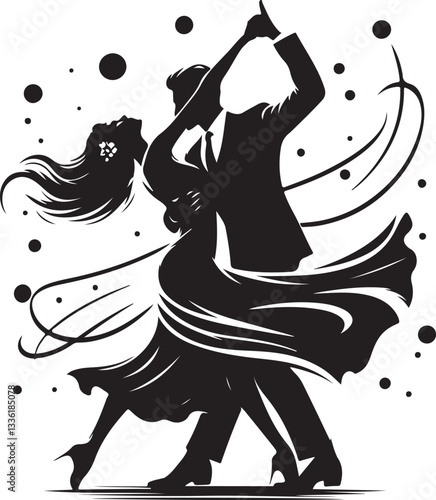 Dancing Couple bold line art silhouette design vector.
