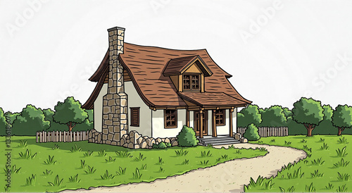 house on the hill, house, home, architecture, building, grass, cottage, old, sky, rural, roof, landscape, church, garden, tree, village, country, blue, estate, summer, nature, wooden, new, window, cou