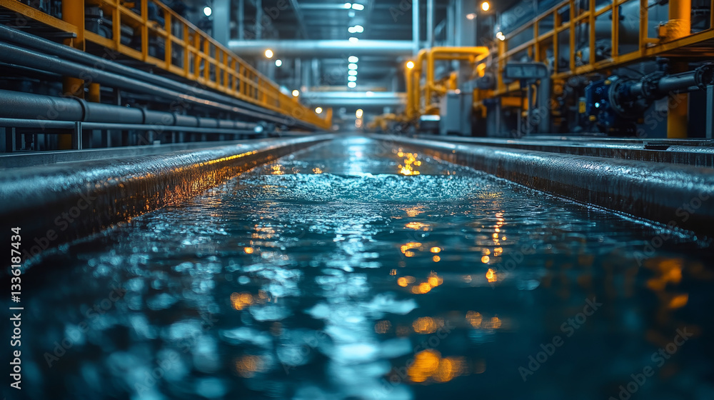 Fototapeta premium Efficient water recycling system in industrial facility with flowing water