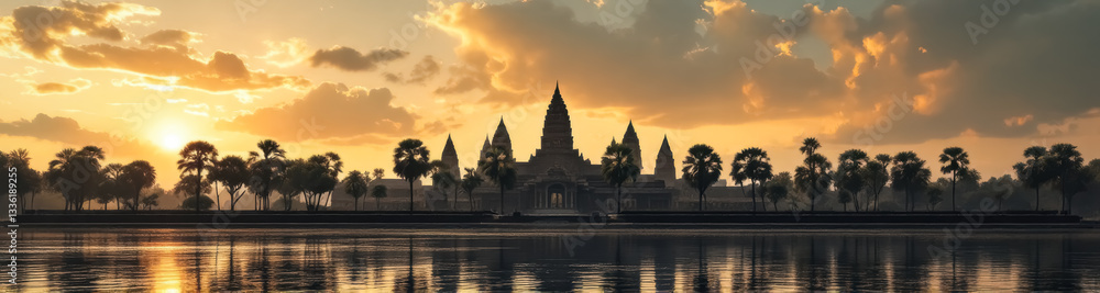 Obraz premium ancient temple silhouette at sunrise