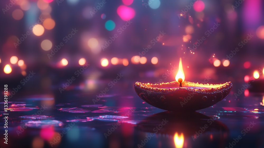 Warm glowing candle surrounded by colorful petals, creating a serene and festive atmosphere. Warm glowing candle surrounded by colorful petals, creating a serene and festive atmosphere.