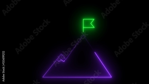 Wallpaper Mural Glowing neon line of man conquering mountain peak icon isolated on transparent background Business concept of victory, success, goal achiever Success icon animation with neon shine on black background Torontodigital.ca