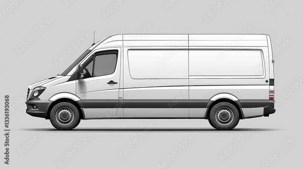 White Delivery Van Side View Graphic Illustration for Transport and Logistics Design White Delivery Van Side View Graphic Illustration for Transport and Logistics Design