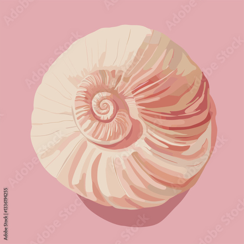 a simple, clean, flat, vector illustration of a nautilus using soft colors