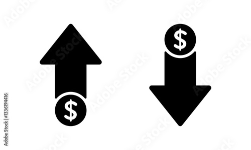 Dollar price up and down icon vector. USD currency growth and decline sign symbol