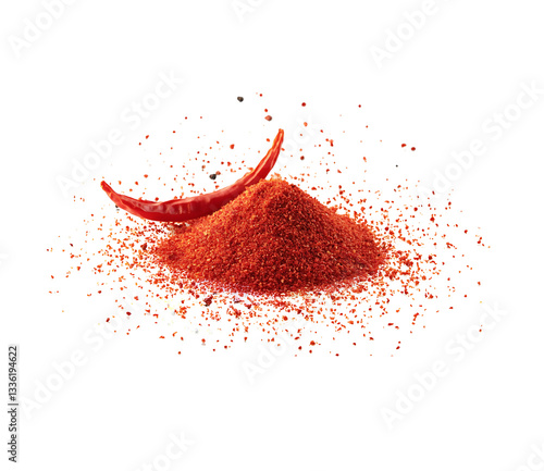 spicy chili red pile of red paprika powder Heap of red pepper powder  isolated on white or transparent png