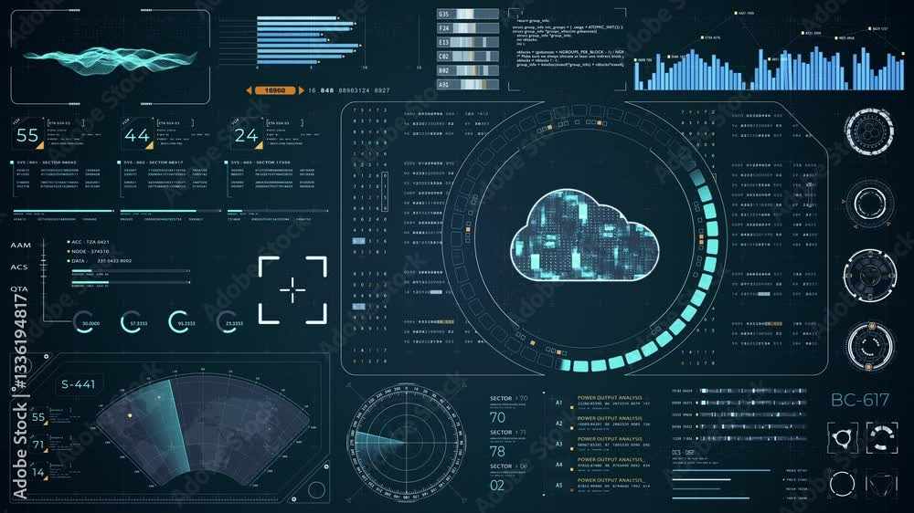 Motion graphic of Blue digital cloud computing with head up display (HUD UI) with circuit panel background and futuristic technology abstract background storage big data backup video concep
Motion graphic of Blue digital cloud computing with head up display (HUD UI) with circuit panel background and futuristic technology abstract background storage big data backup video concep