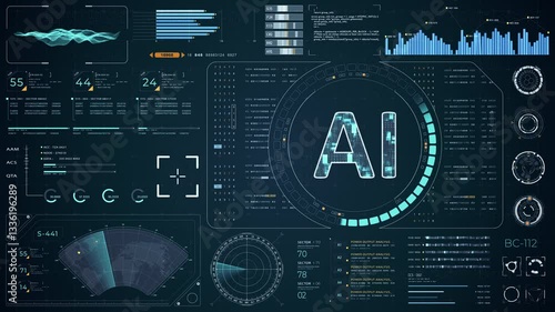 Motion graphic of Blue digital AI with head up display (HUD UI) panel and futuristic technology abstract background artificial intelligence and robot assistant machine learning vertical video concepts