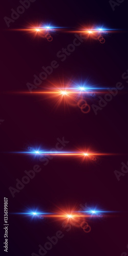 Bright lens flare and light flash. Vector EPS10