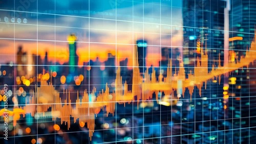Wallpaper Mural Stock market data overlaying a city skyline at sunset, illustrating financial growth and urban life Torontodigital.ca