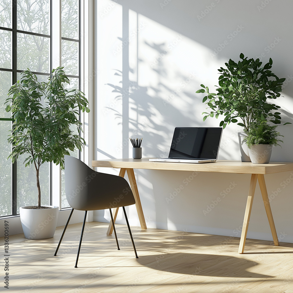 Fototapeta premium Minimalist Home Office with Plants