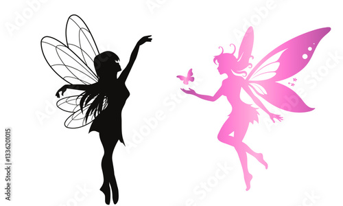 set of a girl with a butterfly silhouette on a white background.