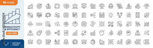 productivity and efficiency line editable icon set. Editable stroke. Vector illustration.