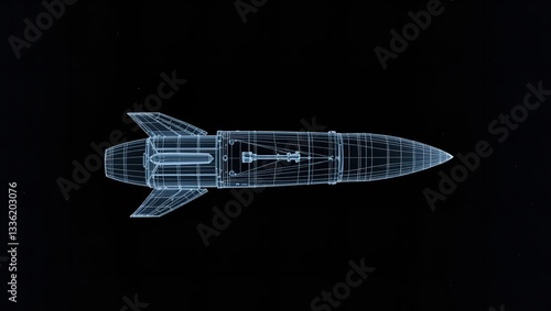 A Ghostly Missile, A Digital Phantom Against A Black Void, Its Wireframe Structure Illuminated, Hinting At Destructive Potential