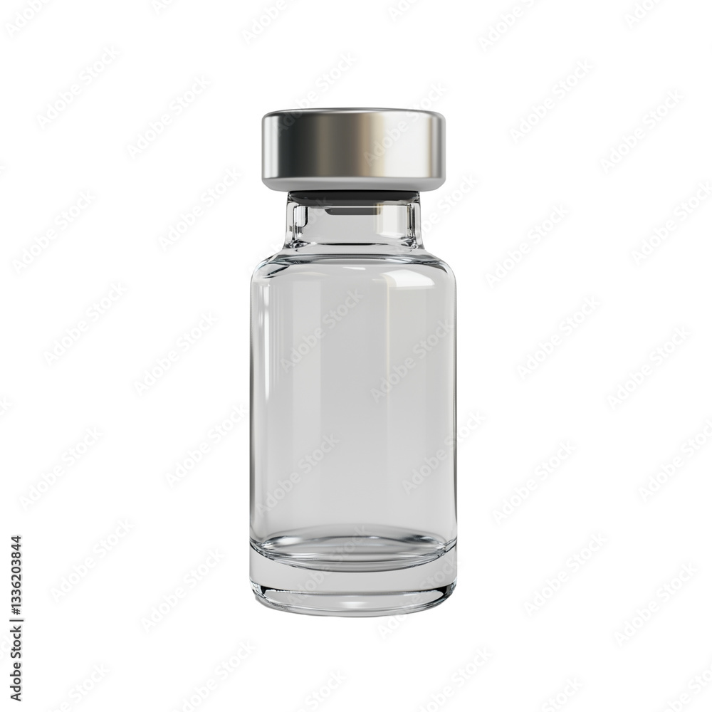 3D Rendering of a Glass Vial with a Metal Cap on Transparent Background 3D Rendering of a Glass Vial with a Metal Cap on Transparent Background