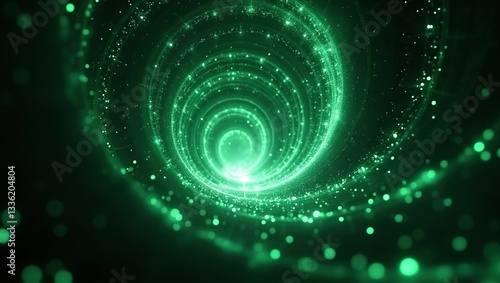 Green Spiral Galaxy: A captivating swirling spiral of vibrant green light, evoking the infinite expanse of the universe and the beauty of cosmic phenomena.