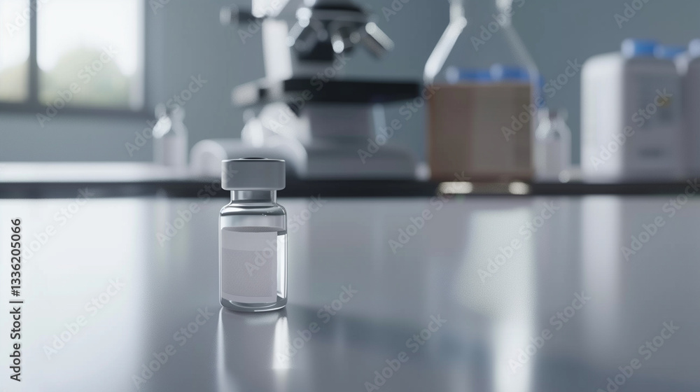 Detailed Close-Up of a Measles Vaccine Vial on Sterile Surface with Blurred Medical Equipment Background, Professional Stock Photography Style Detailed Close-Up of a Measles Vaccine Vial on Sterile Surface with Blurred Medical Equipment Background, Professional Stock Photography Style