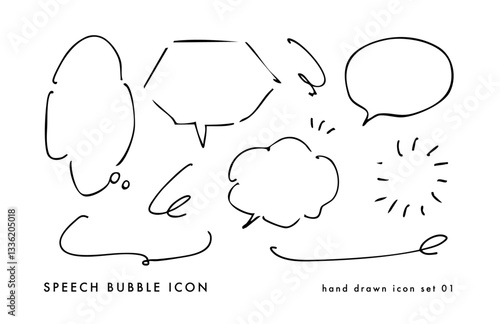 黒いペンでさっと書いたような線。シンプルでおしゃれな手描き風、吹き出し素材のセット。